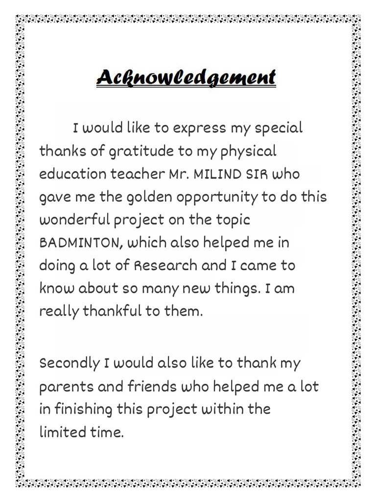 Acknowledgement of Physical Education PDF