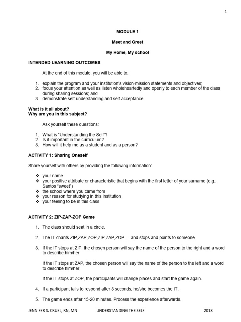 MODULE IN UNDERSTANDING SELF Instructor | PDF | Self-Improvement ...