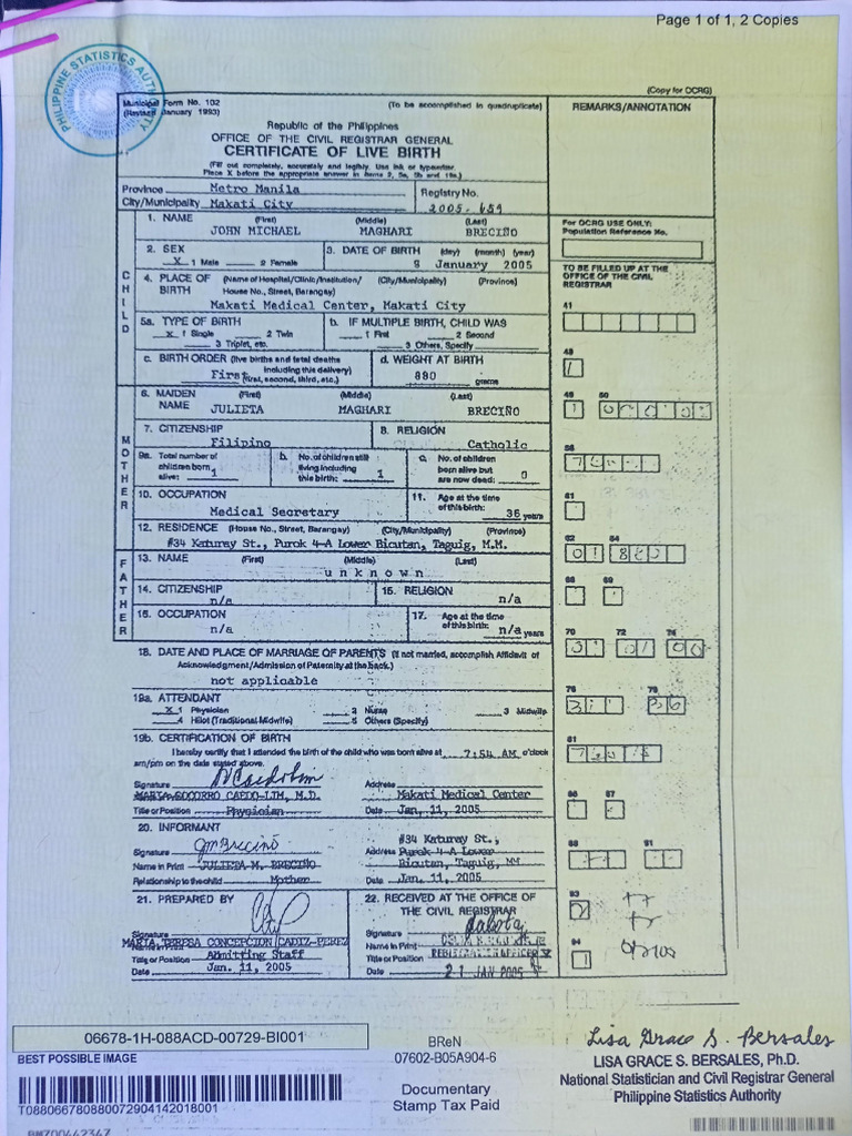 PSA Birth Certificate | PDF