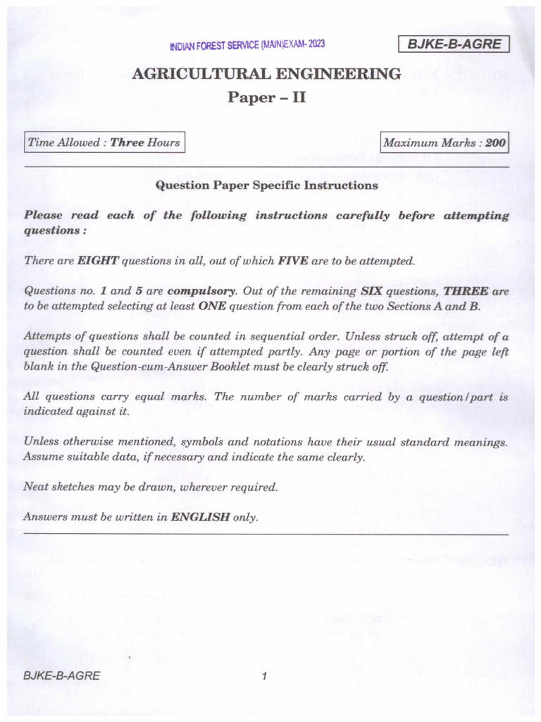 QP Ifsm 23 Agricultural Engineering Paper Ii 051223 | PDF