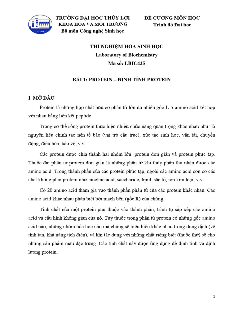Bài 1. Định tính Protein. 2023 | PDF