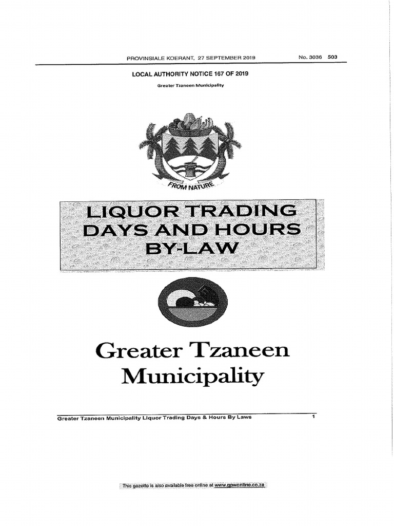 Liquor Trading Days And Hours By Law PDF