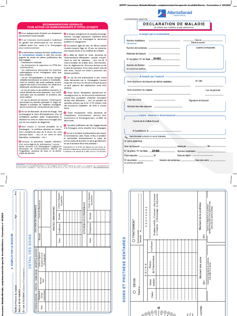 Feuille de soin Atlanta Sanad 2020 | PDF