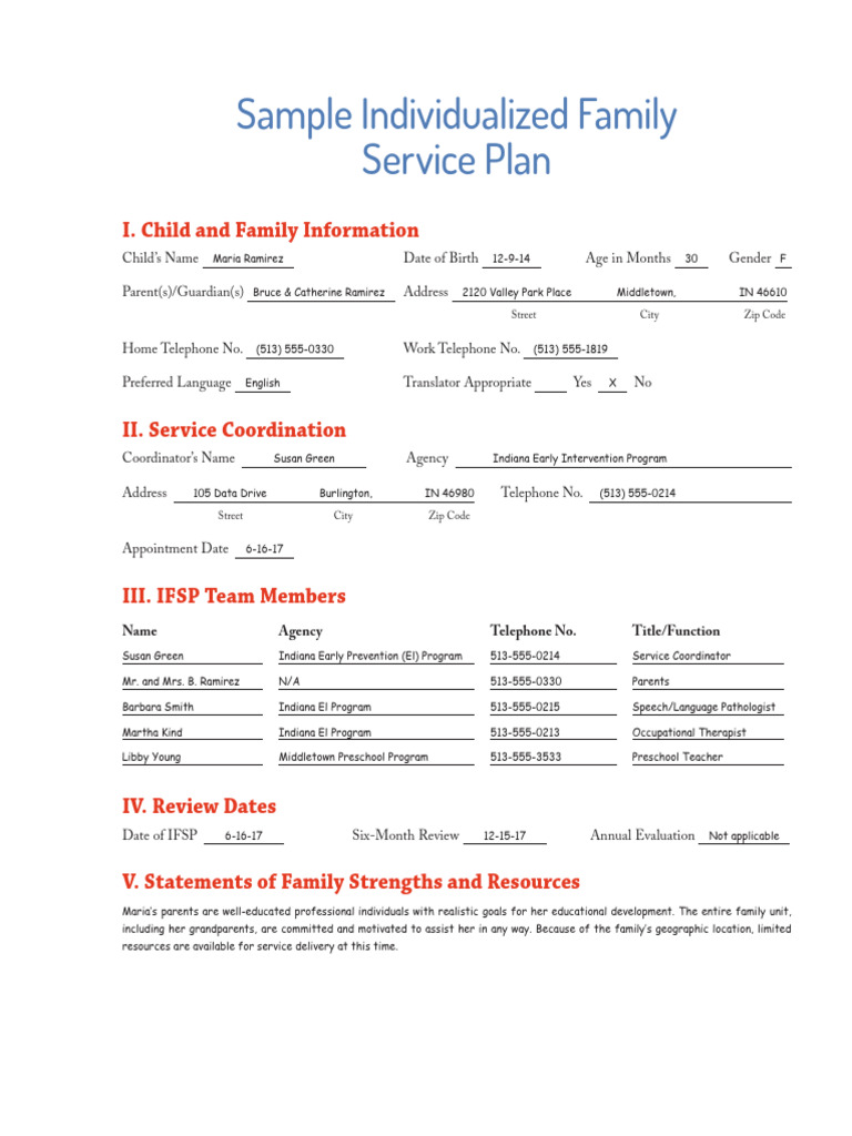 Sample Individualized Family Service Program - 1 | PDF | Communication ...