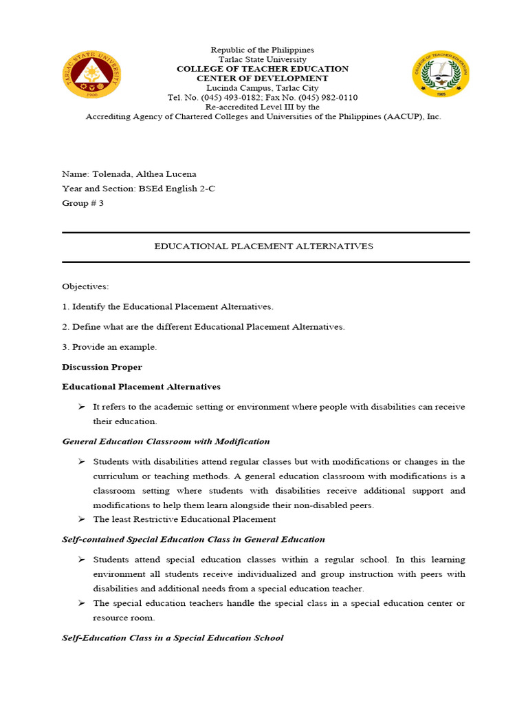 C Educational Placement Alternatives PDF