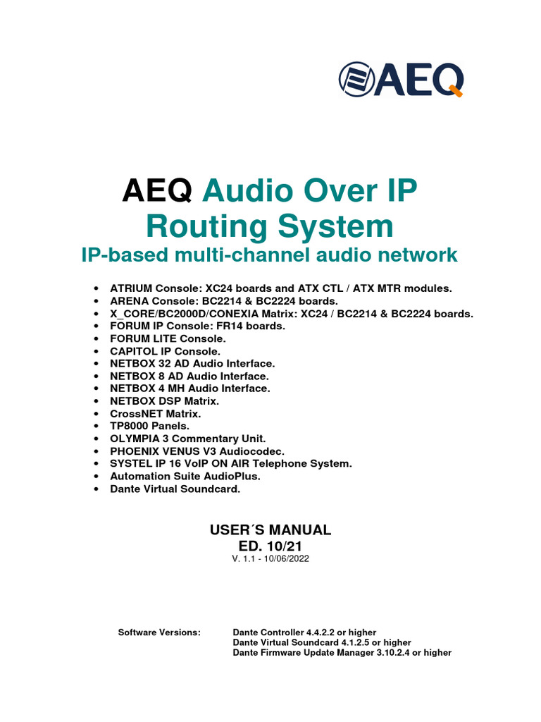 AEQ AoIP Users Manual | PDF | Computer Network | Multicast