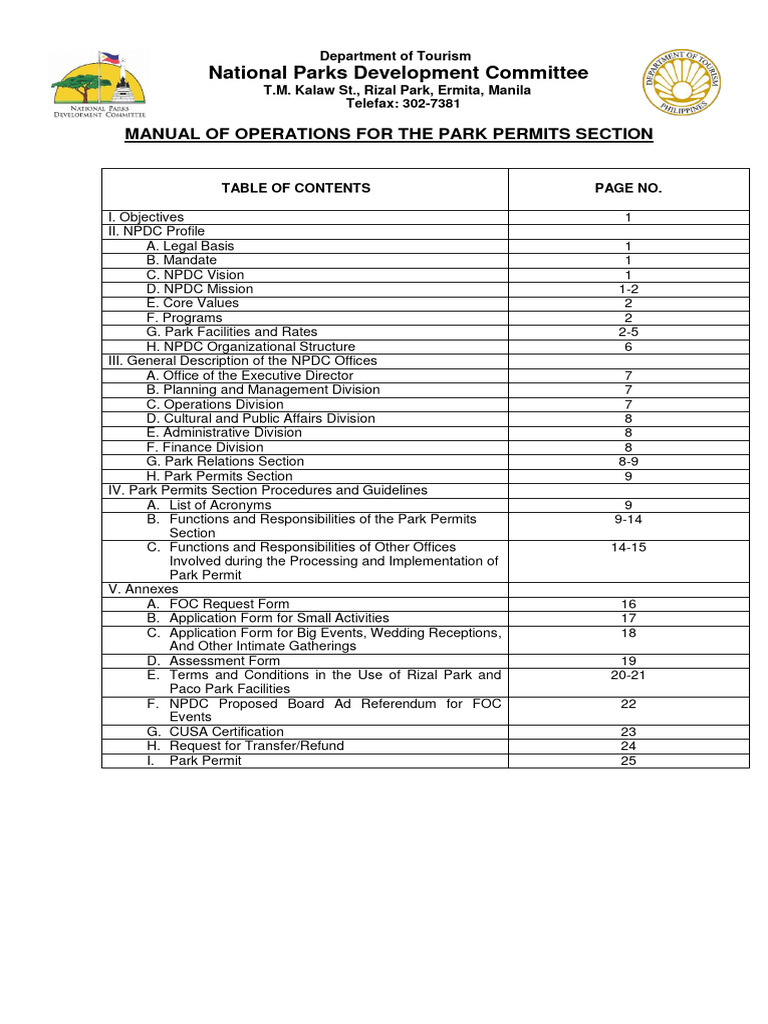 NPDC Park Permits Operations Manual | PDF | Procurement | Cash