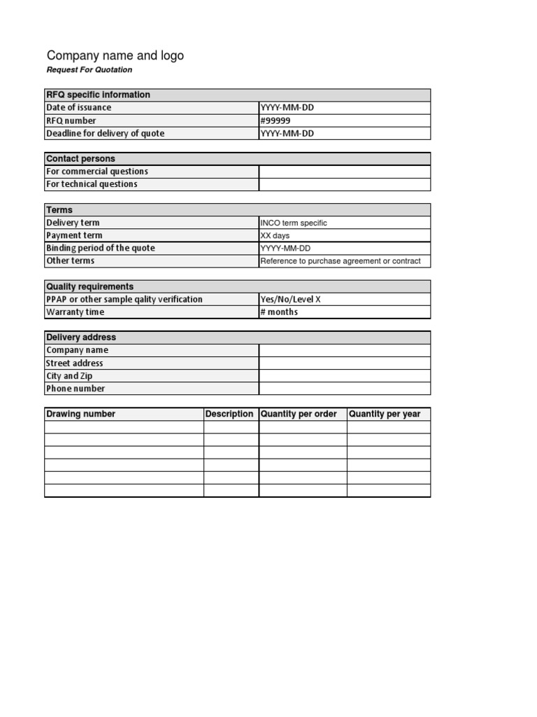 Request for Quotation Template | PDF