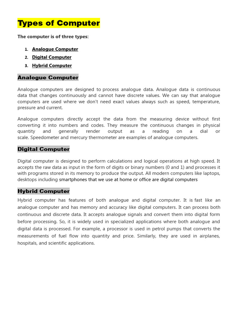 Types of Computer | PDF