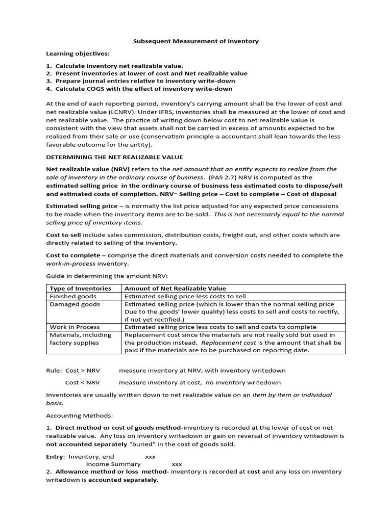 Inventory Subsequent Measurement Guide | PDF | Inventory | Cost