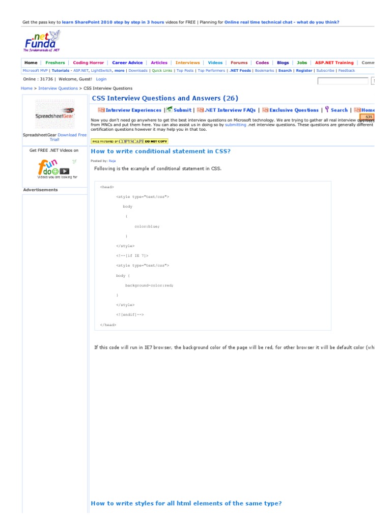 CSS Interview Questions and Answers - Page 1 | PDF | Cascading Style ...