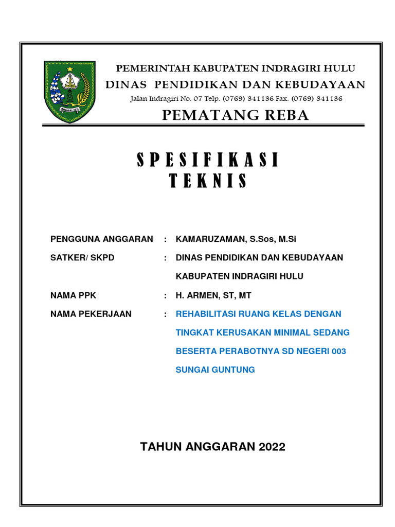 Rehabilitasi Kelas SD Negeri 003 | PDF