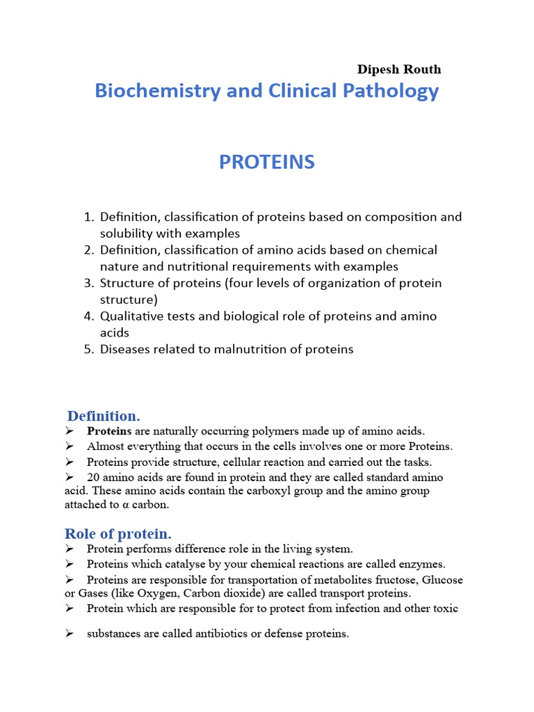 Protein Notes (Dipesh Routh) | PDF | Amino Acid | Proteins