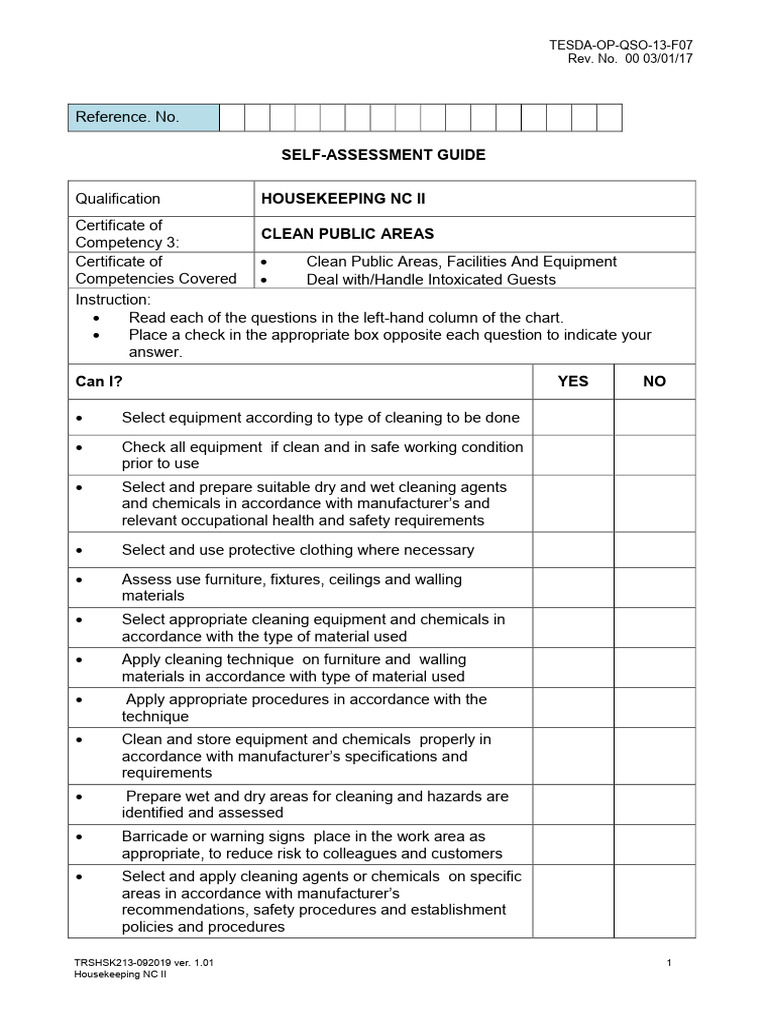 Housekeeping NC II (COC3) PDF Housekeeping Occupational Safety