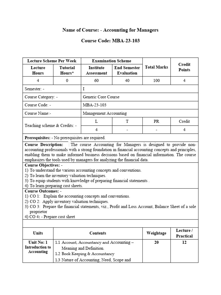 Accounting for Managers Course Overview | PDF | Management Accounting ...