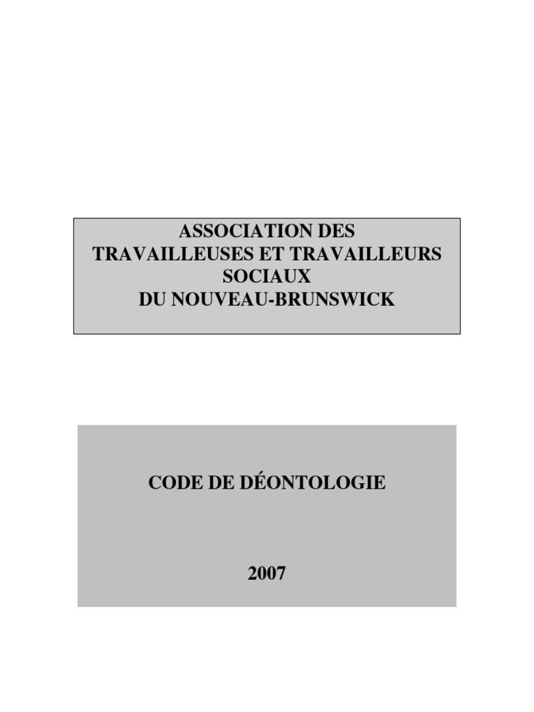 Code de déontologie des travailleurs sociaux | PDF | Travail social ...