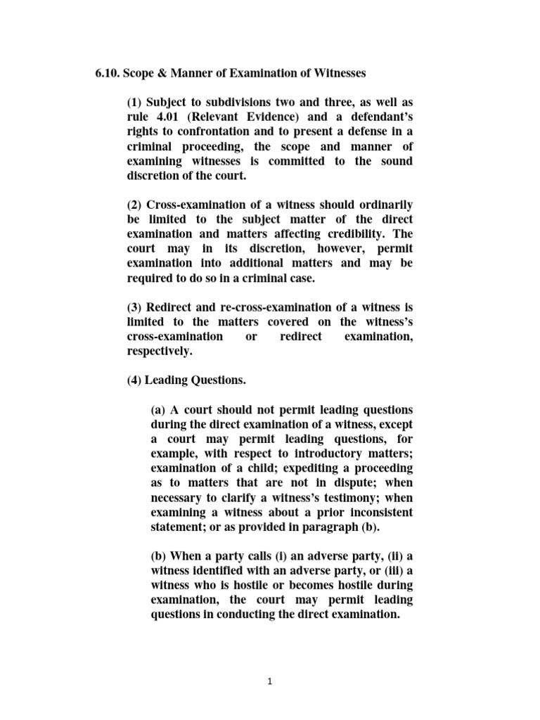 6 10 Scope Manner Of Examination Of Witnesses Pdf