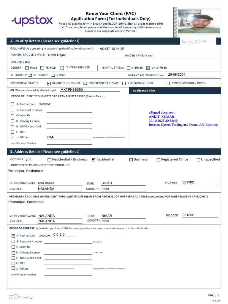 KYC Application Form for Individuals | PDF | Identity Document | Business