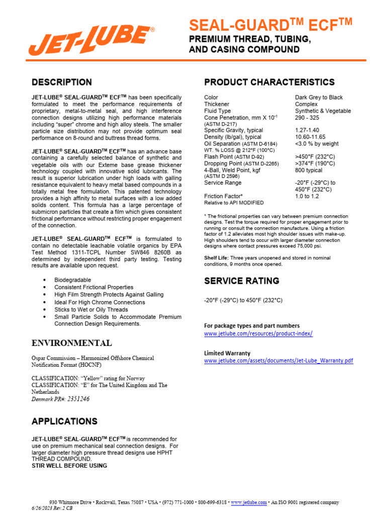 SealGuard+ECF TDS English PDF Lubricant Materials Science