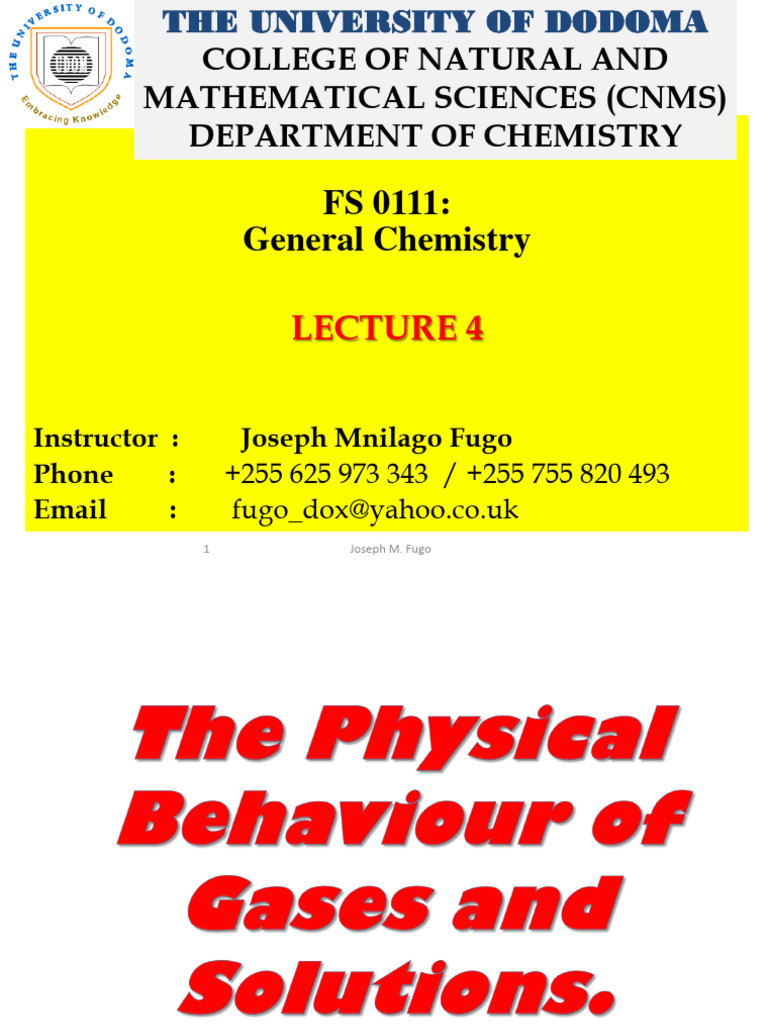 Fs 0111 lecture 4 the physical behaviour of gases and solutions