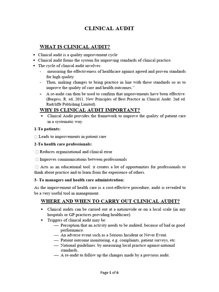 Clinical audit for medical students PDF Sampling (Statistics) Audit