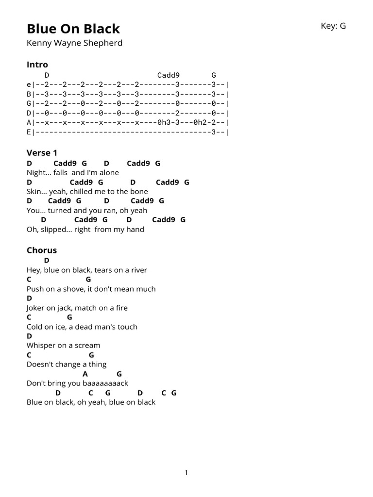 Blue On Black by Kenny Wayne Shepherd PDF Song Structure Songs