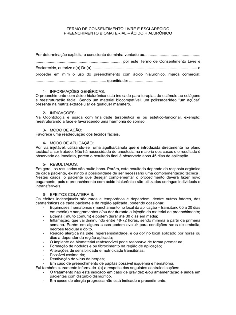 Termo de Consentimento E ANAMNESE | PDF | Odontologia | Dor