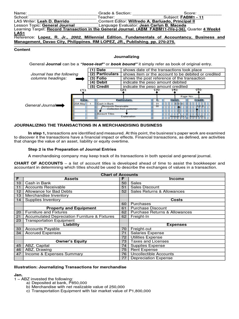 Journalizing Transactions in FABM1 | PDF | Debits And Credits | Expense