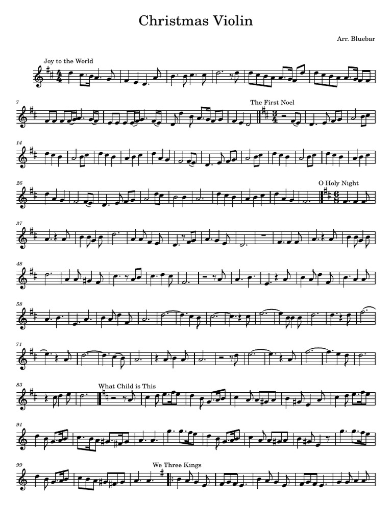 Christmas sheet music for violin with seasonal holiday melodies
