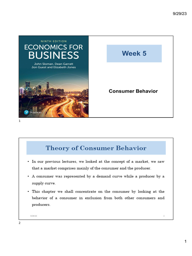 Lecture 5 - Consumer Behavior | PDF | Utility | Economics