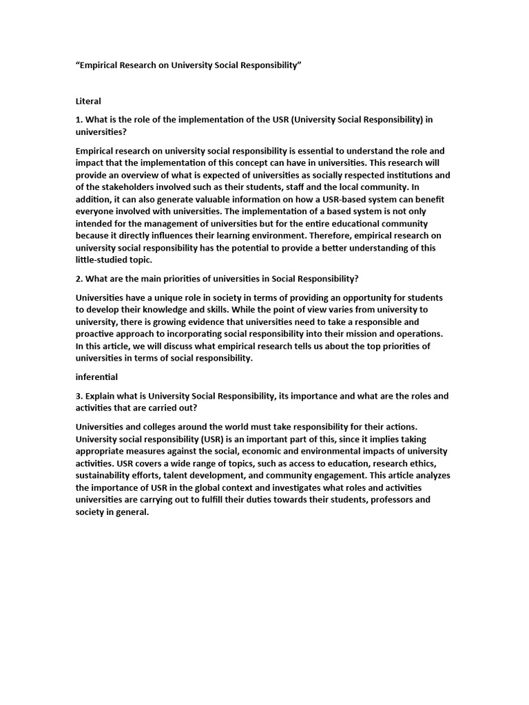 Empirical Insights on University Social Responsibility | PDF ...
