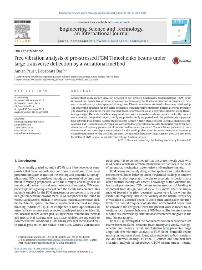 Vibration Analysis of Pre-stressed FGM Beams | PDF | Bending | Beam ...