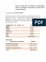 Presupuesto de Gastos de Ventas para La Promoción y Comunicación (Leche de Coco Goya)