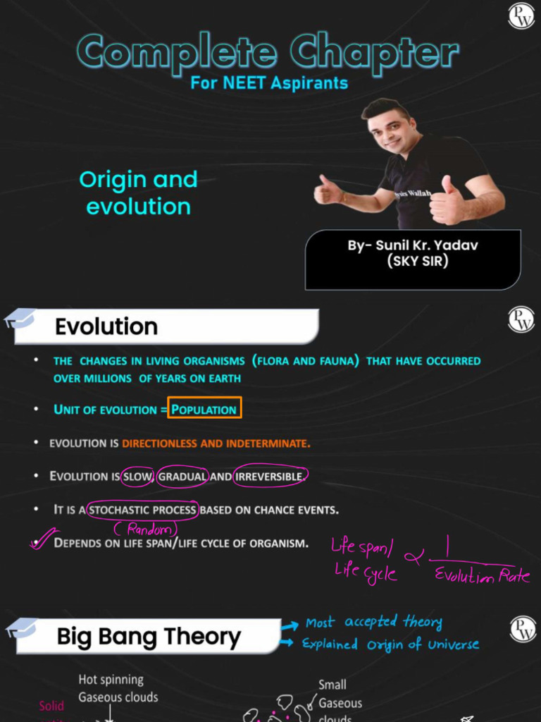 ORIGIN AND EVOLUTION - Class Notes - NEET Mindmap | PDF