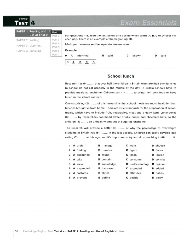 FCE - Practice Tests - 2015 - Exam Essentials 1 - TEST 4 | PDF