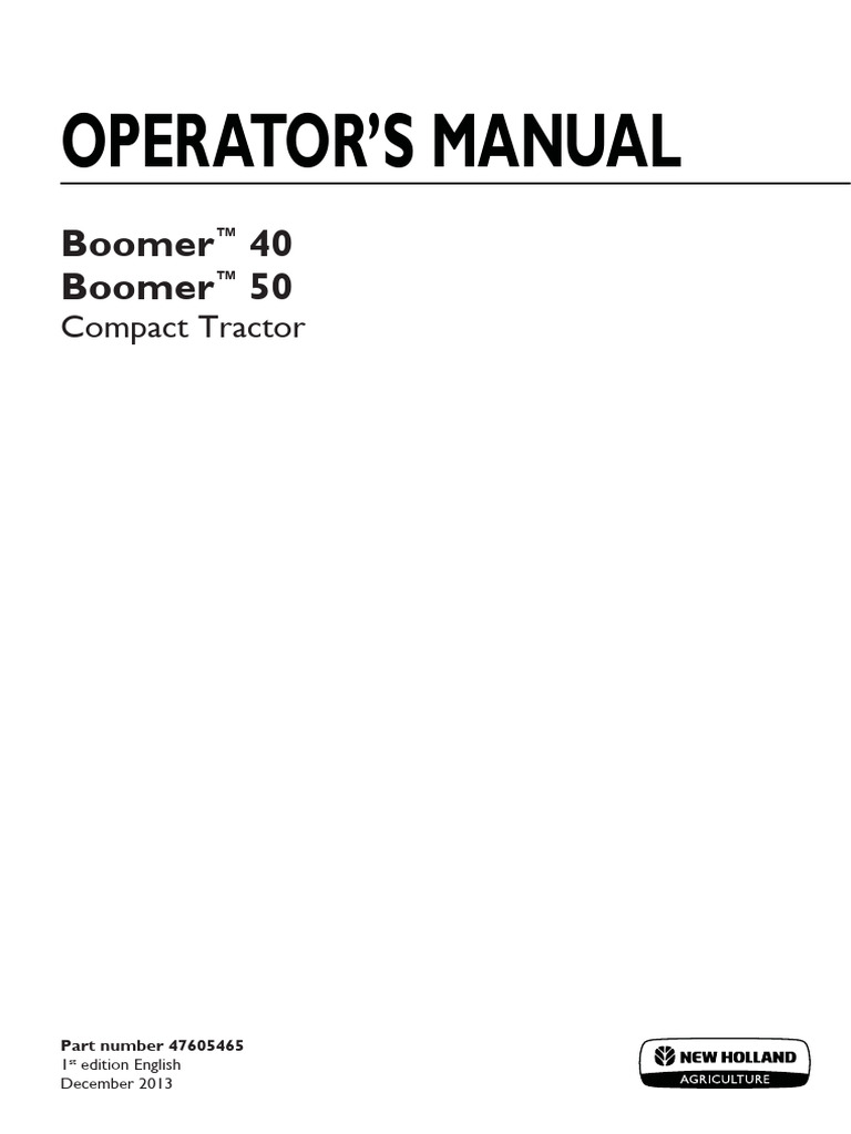 New Holland Boomer 40 50 Operators Manual Compact Tractor 47605465 ...