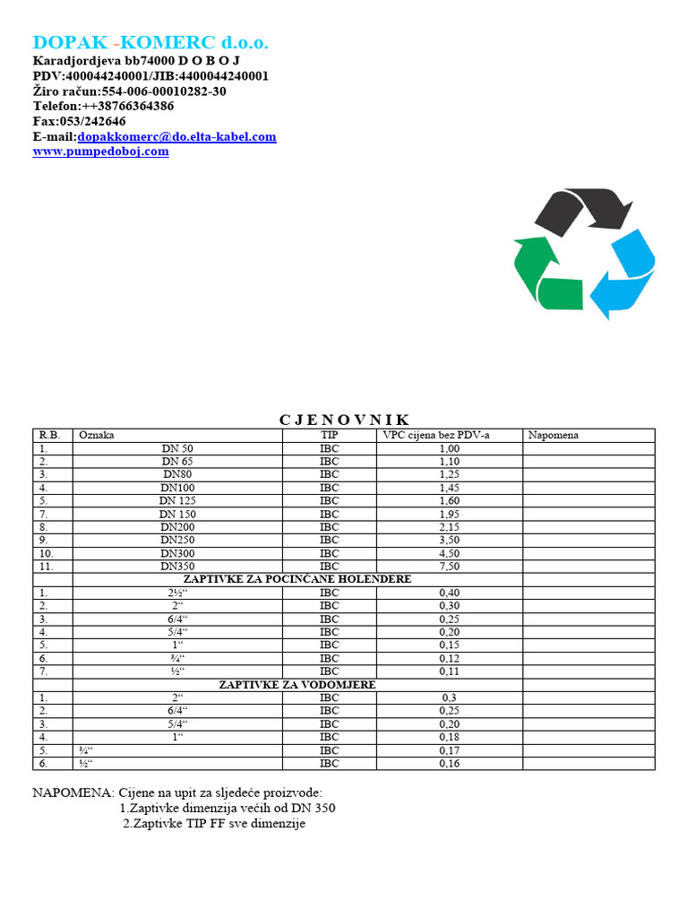 CJENOVNIK Građevinci | PDF