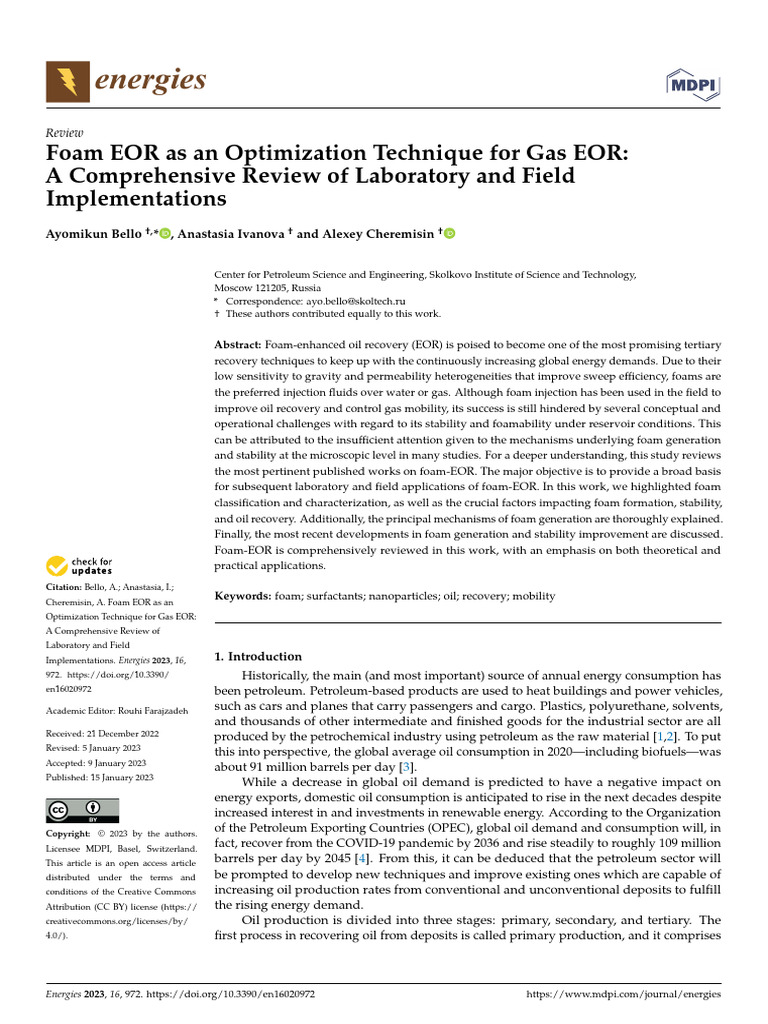 Foam eor as an optimization technique for gas eor a comprehensive