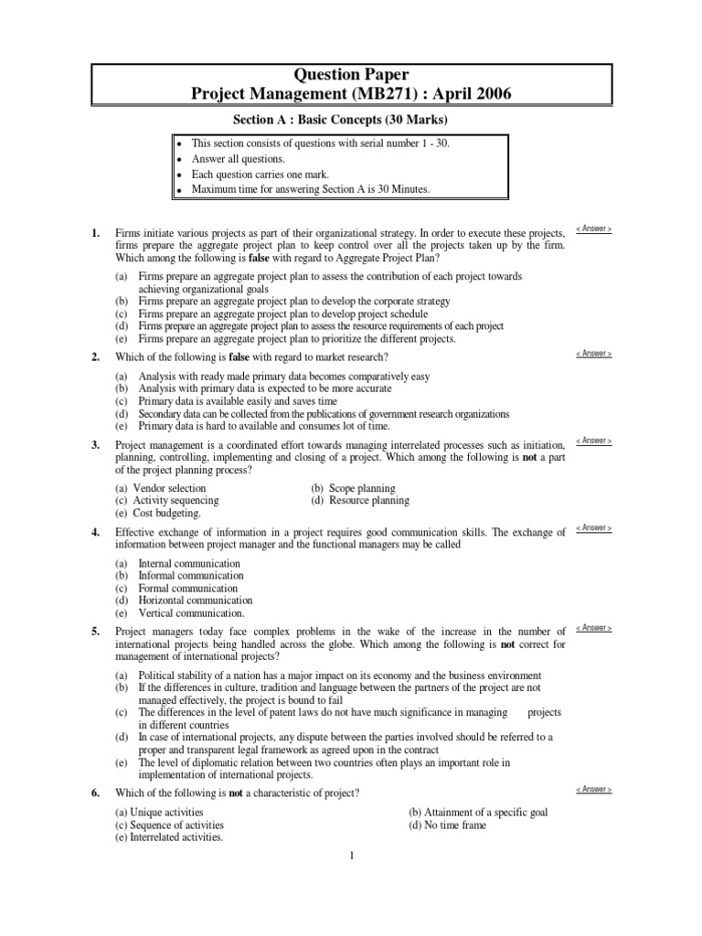 Project Management Exam Questions 2006 | PDF | Net Present Value ...