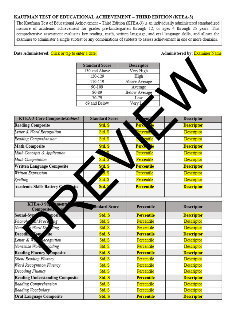 Preview kaufman test of educational achievement third edition ktea