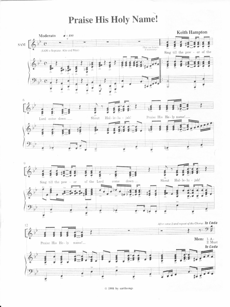 Praise His Holy Name | PDF | Choral Music | Singing