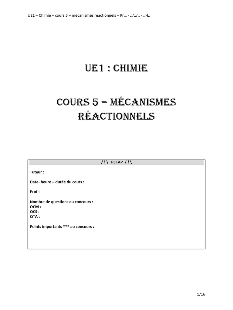 Mécanismes Réactionnels en Chimie | PDF | Équilibre chimique ...