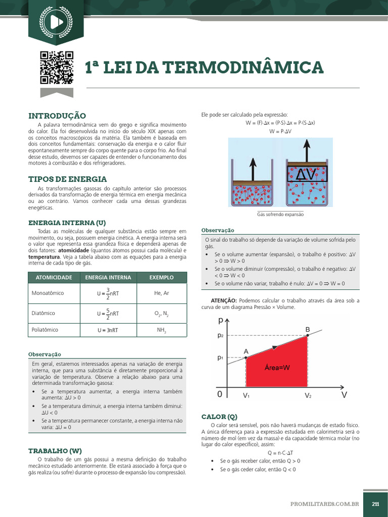 Primeira Lei da Termodinâmica | PDF | Termodinâmica | Temperatura