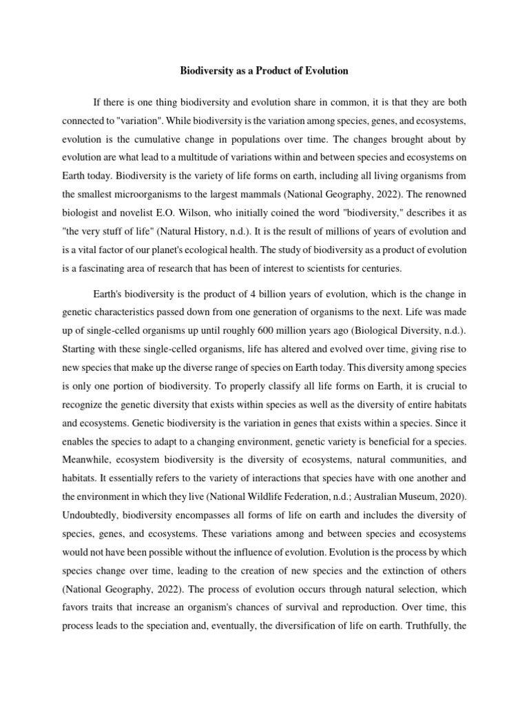 Biodiversity As A Product of Evolution | PDF | Biodiversity | Evolution