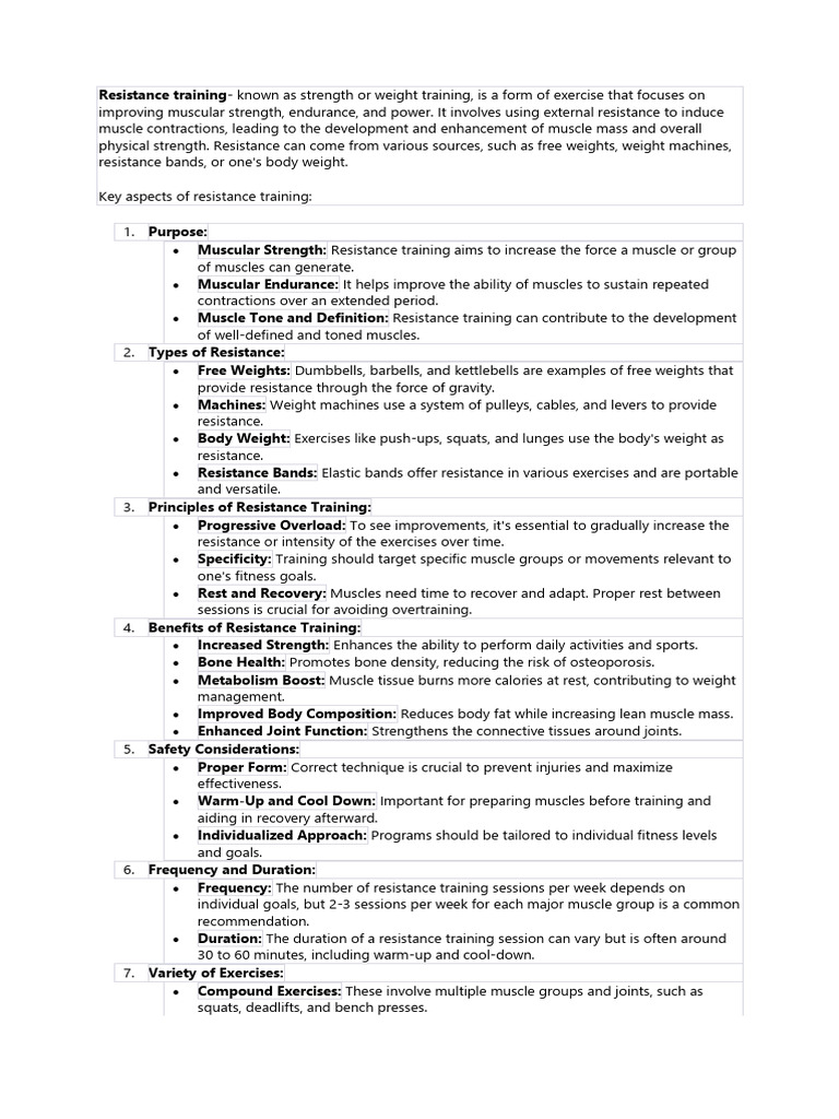 Resistance Training Final Coverage Revised Pdf Strength Training