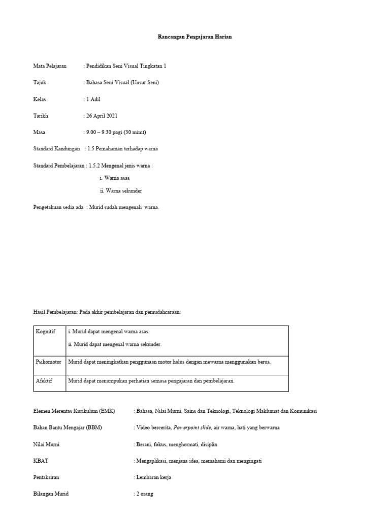 Contoh RPH PK 2 | PDF