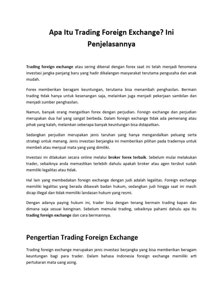 Apa Itu Trading Foreign Exchange Ini Penjelasannya PDF