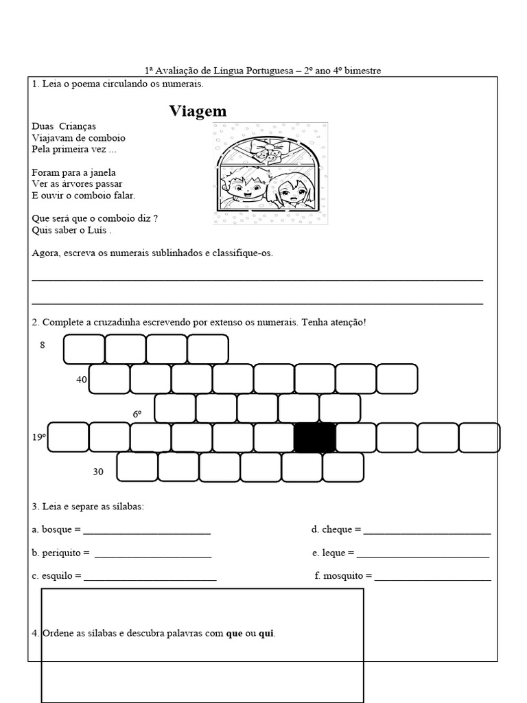 1 Avaliacao de Lingua Portuguesa 2º Ano 4º Bimestre | PDF