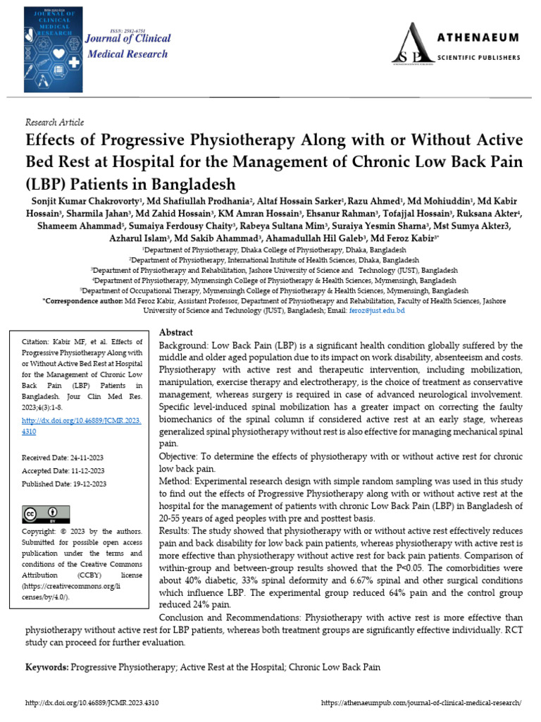 Effects of Progressive Physiotherapy Along With or Without Active Bed