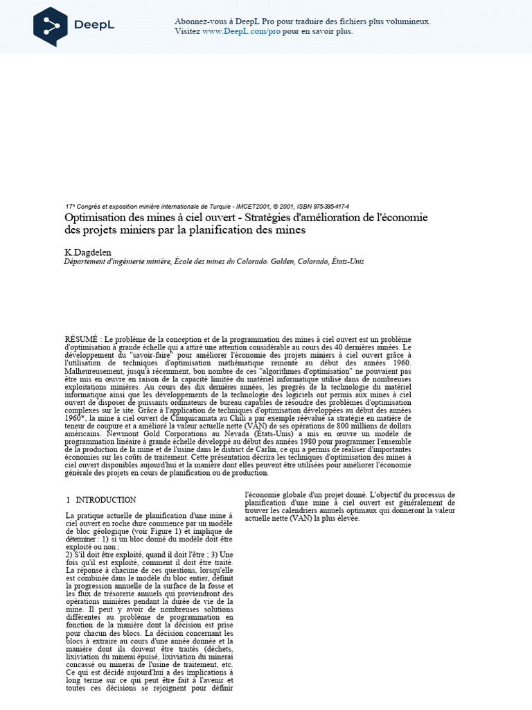 Optimisation des mines à ciel ouvert | PDF | Planification ...